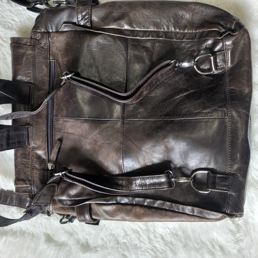 Ameri Leather dark brown genuine leather backpack… - image 8